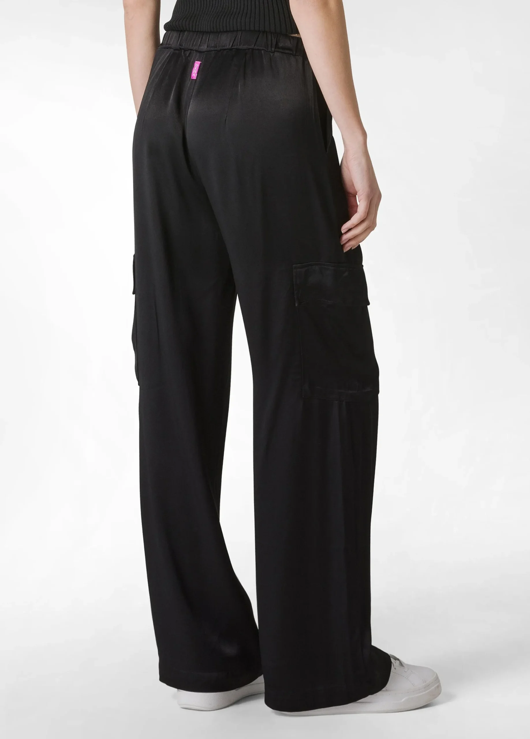 Fashion Pantalone Cargo In Raso Nero Donna Pantaloni