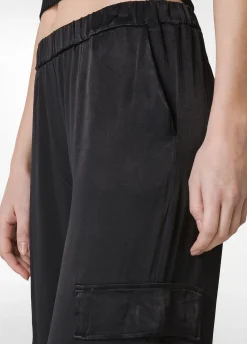 Fashion Pantalone Cargo In Raso Nero Donna Pantaloni