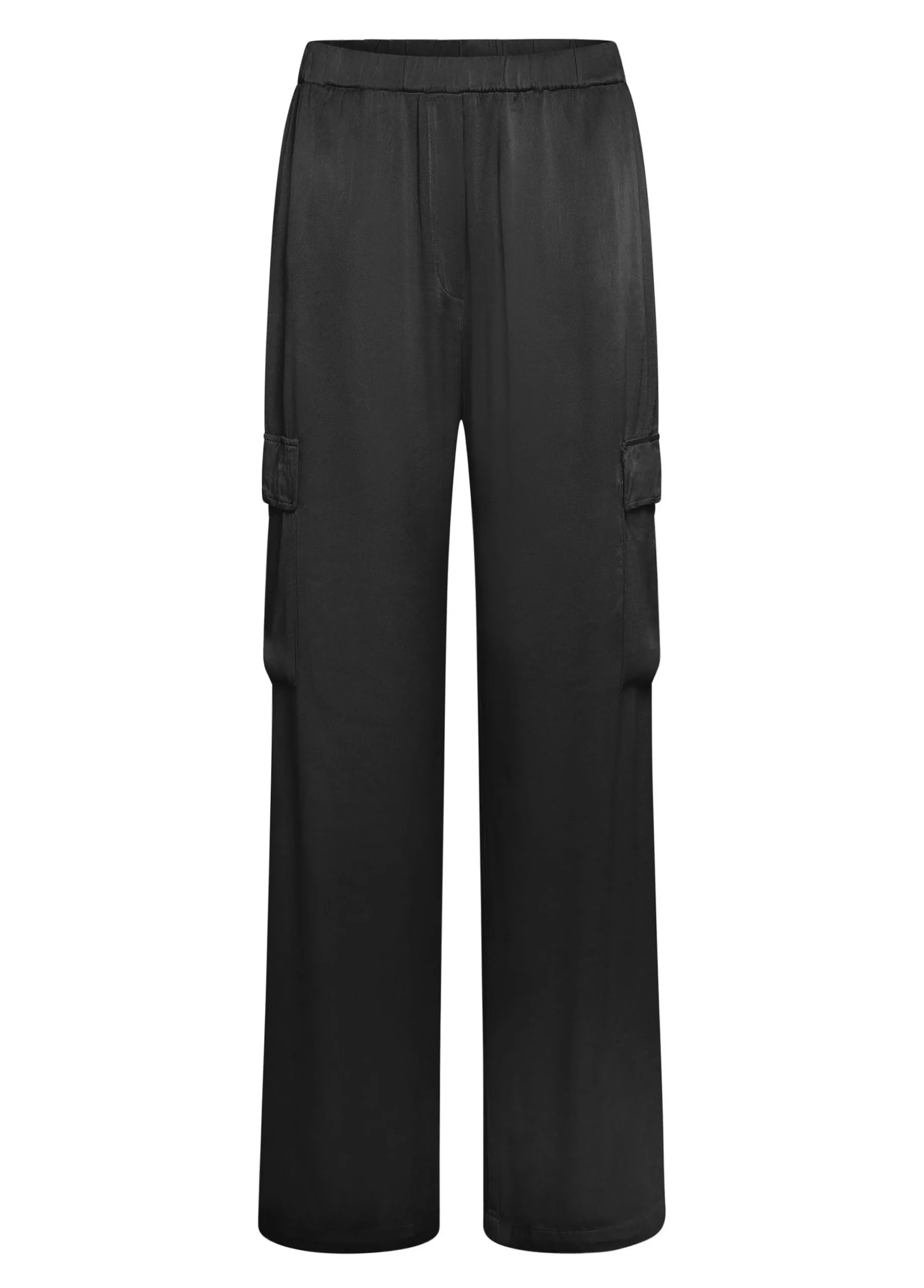 Fashion Pantalone Cargo In Raso Nero Donna Pantaloni
