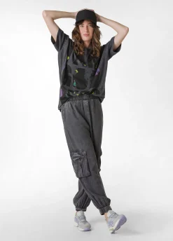 Outlet Pantalone Cargo In Tencel Effetto Marmo Nero Donna Pantaloni
