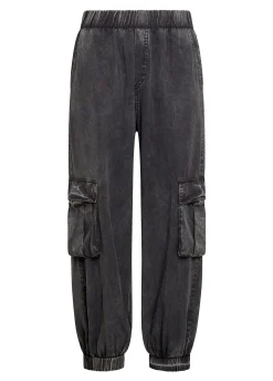 Outlet Pantalone Cargo In Tencel Effetto Marmo Nero Donna Pantaloni