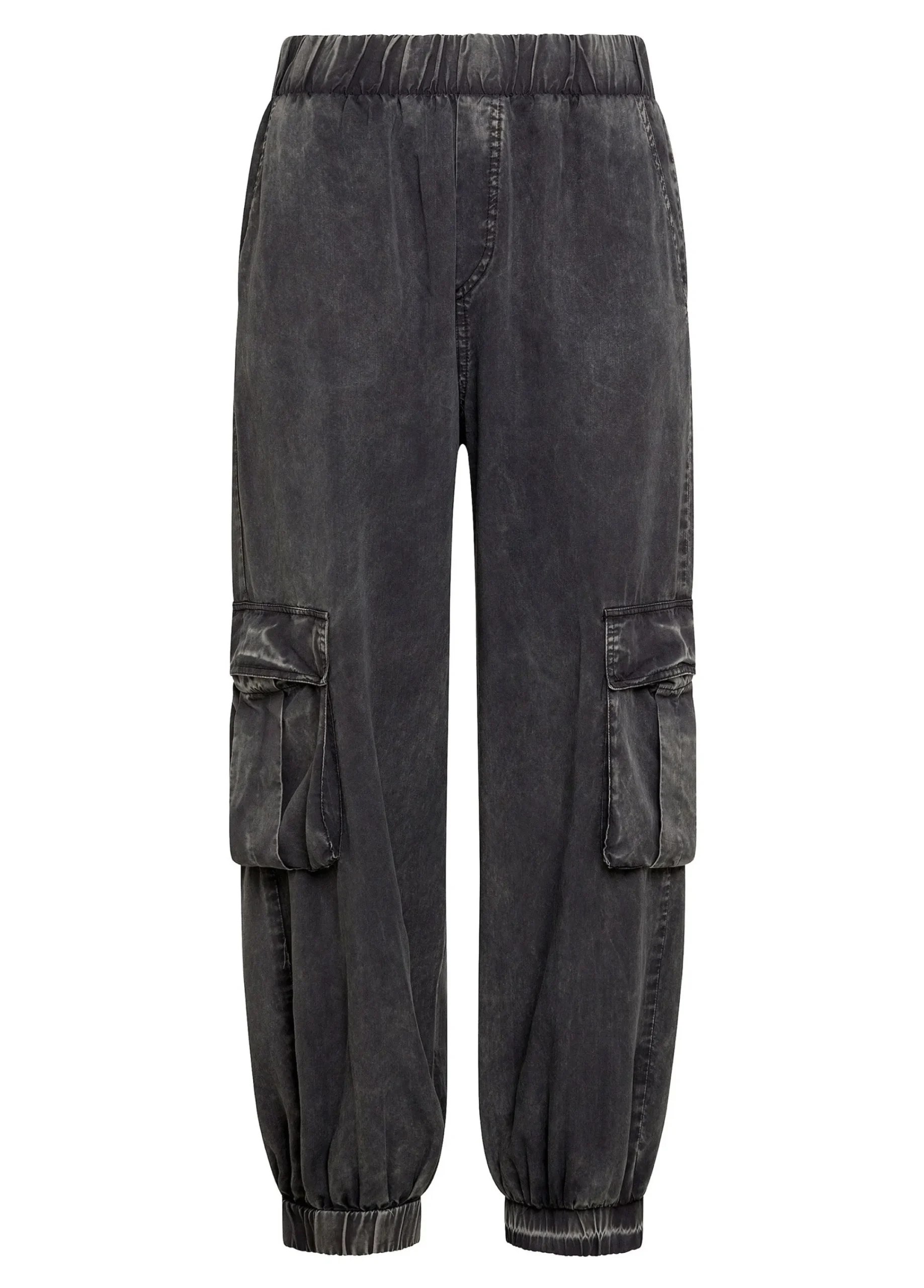Outlet Pantalone Cargo In Tencel Effetto Marmo Nero Donna Pantaloni