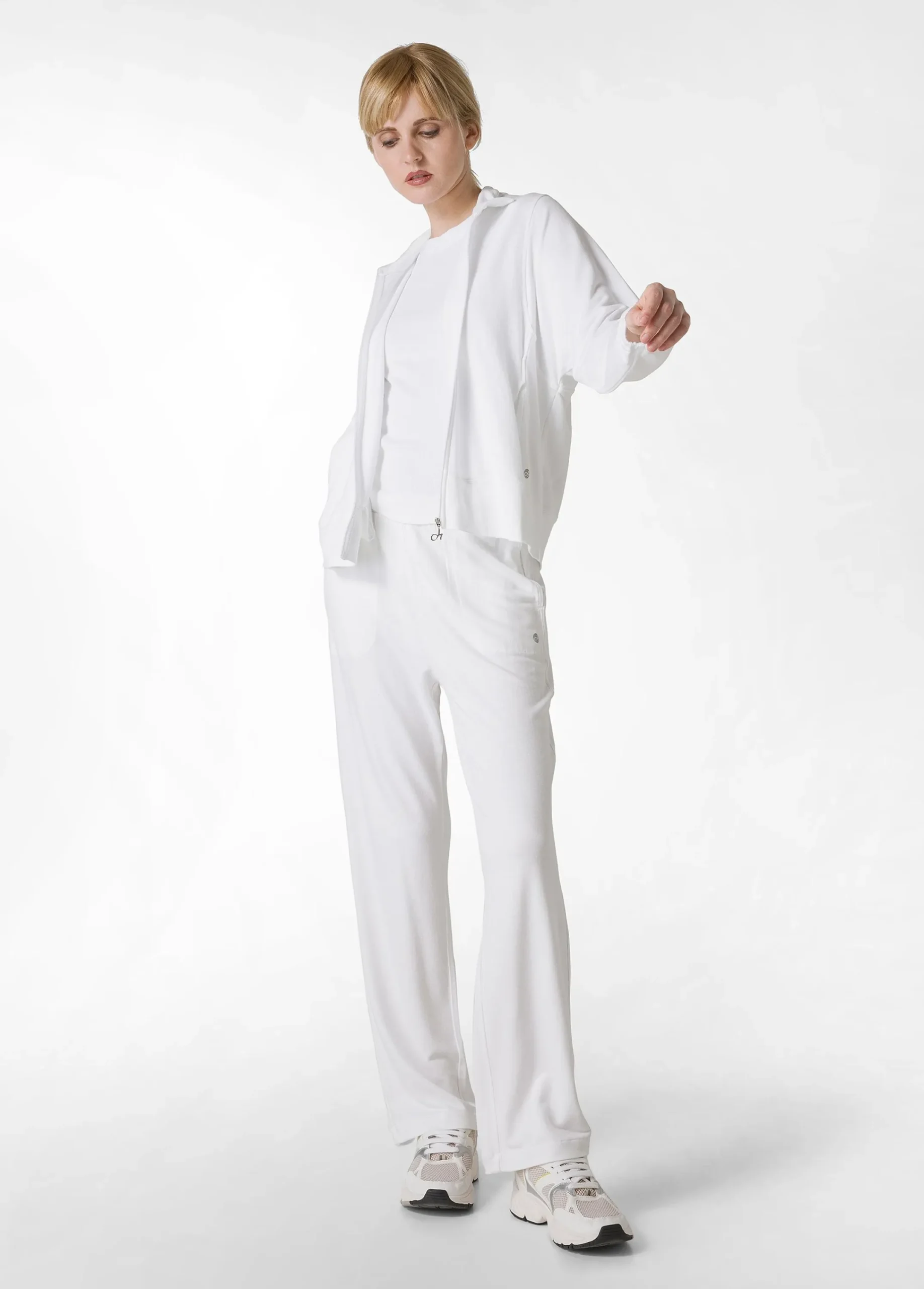 Fashion Pantalone Comfort Di Viscosa Gamba Dritta Bianco Donna Pantaloni