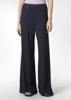 Outlet Pantalone Comfort Di Viscosa Gamba Larga Blu Donna Pantaloni