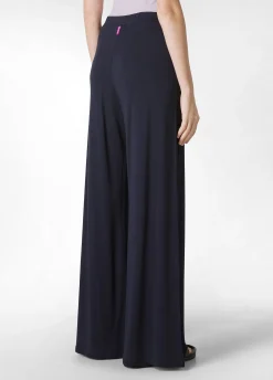 Outlet Pantalone Comfort Di Viscosa Gamba Larga Blu Donna Pantaloni