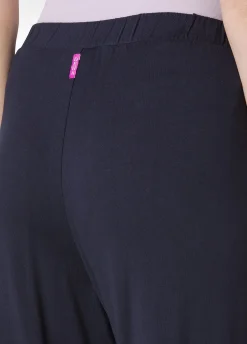 Outlet Pantalone Comfort Di Viscosa Gamba Larga Blu Donna Pantaloni