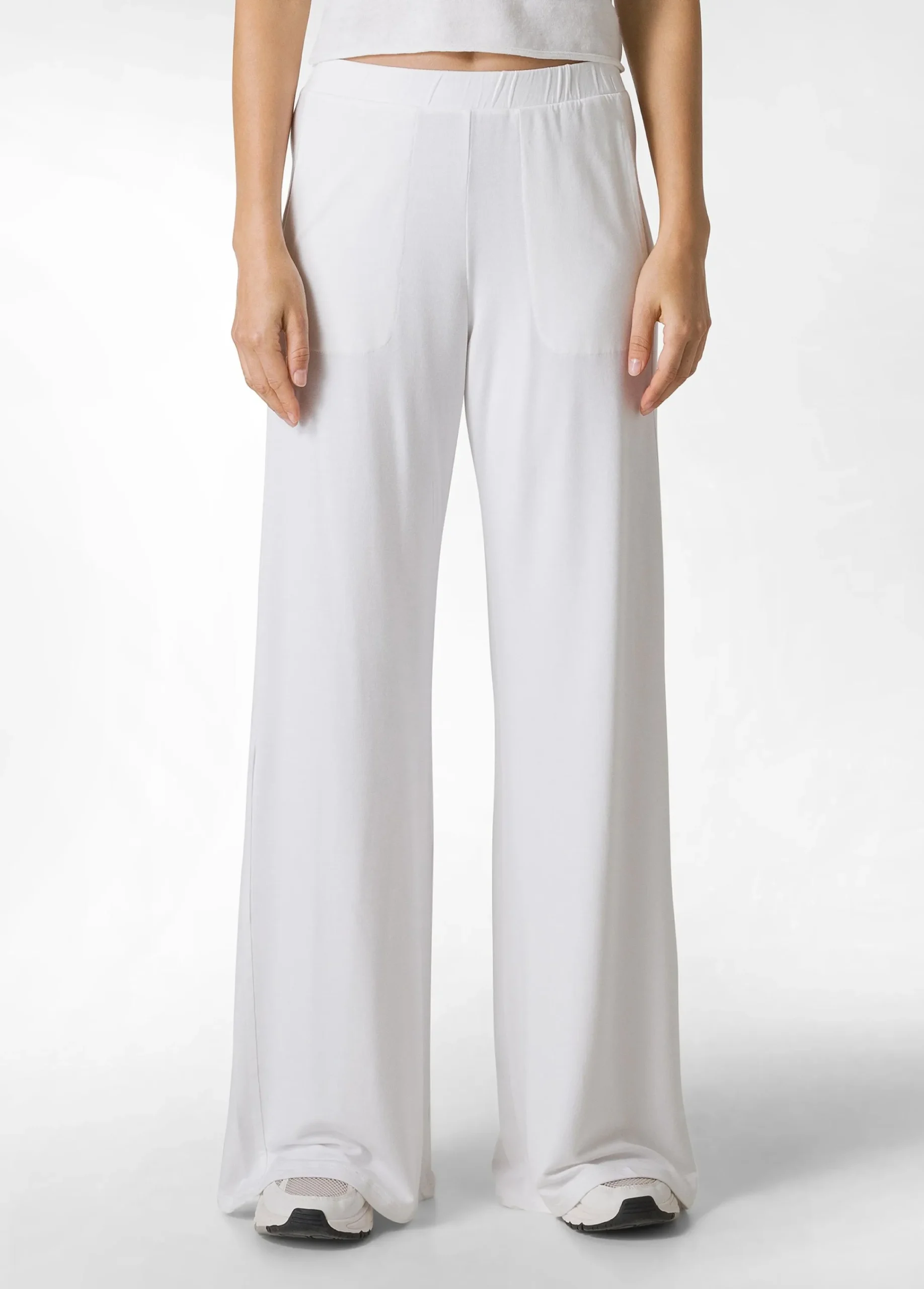Flash Sale Pantalone Comfort Di Viscosa Gamba Larga Bianco Donna Pantaloni