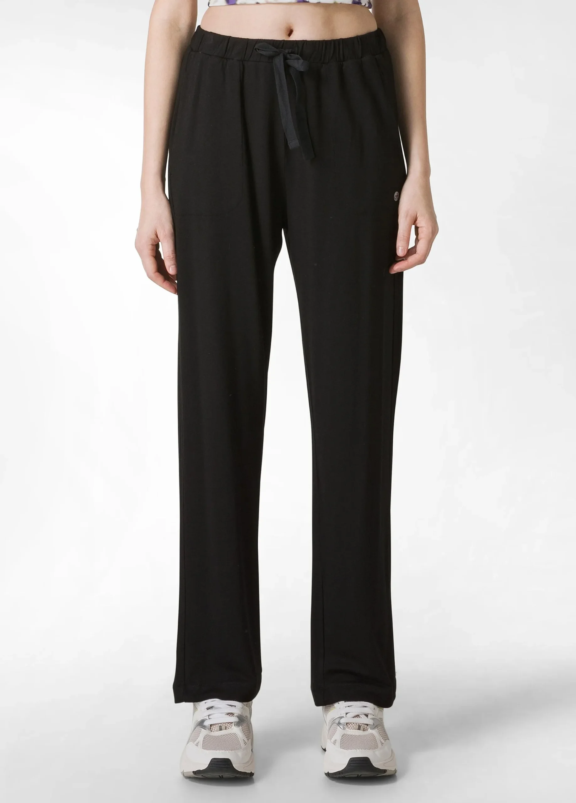 Fashion Pantalone Comfort Di Viscosa Gamba Dritta Nero Donna Pantaloni