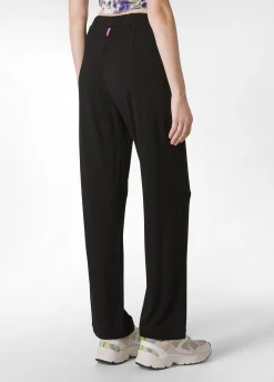 Fashion Pantalone Comfort Di Viscosa Gamba Dritta Nero Donna Pantaloni