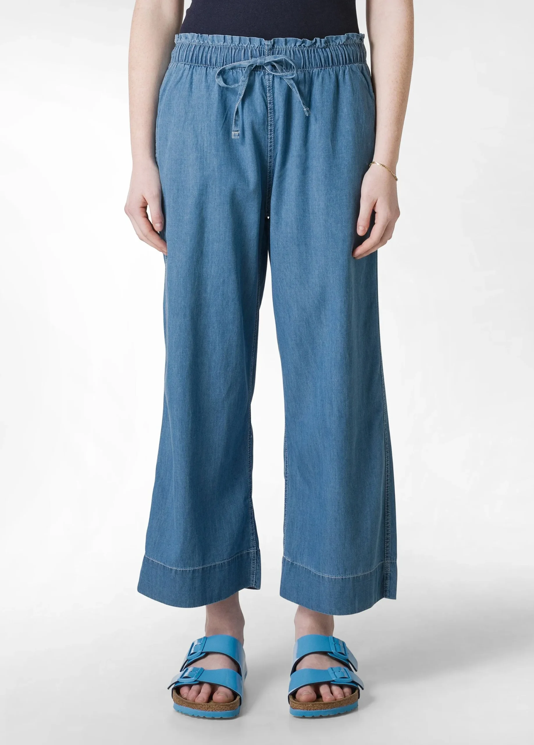 Fashion Pantalone Cropped In Denim Lyocell Blu Donna Pantaloni