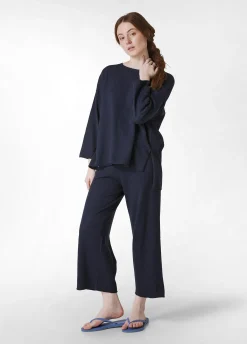 Online Pantalone Cropped In Maglia Blu Donna Pantaloni