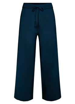Online Pantalone Cropped In Maglia Blu Donna Pantaloni