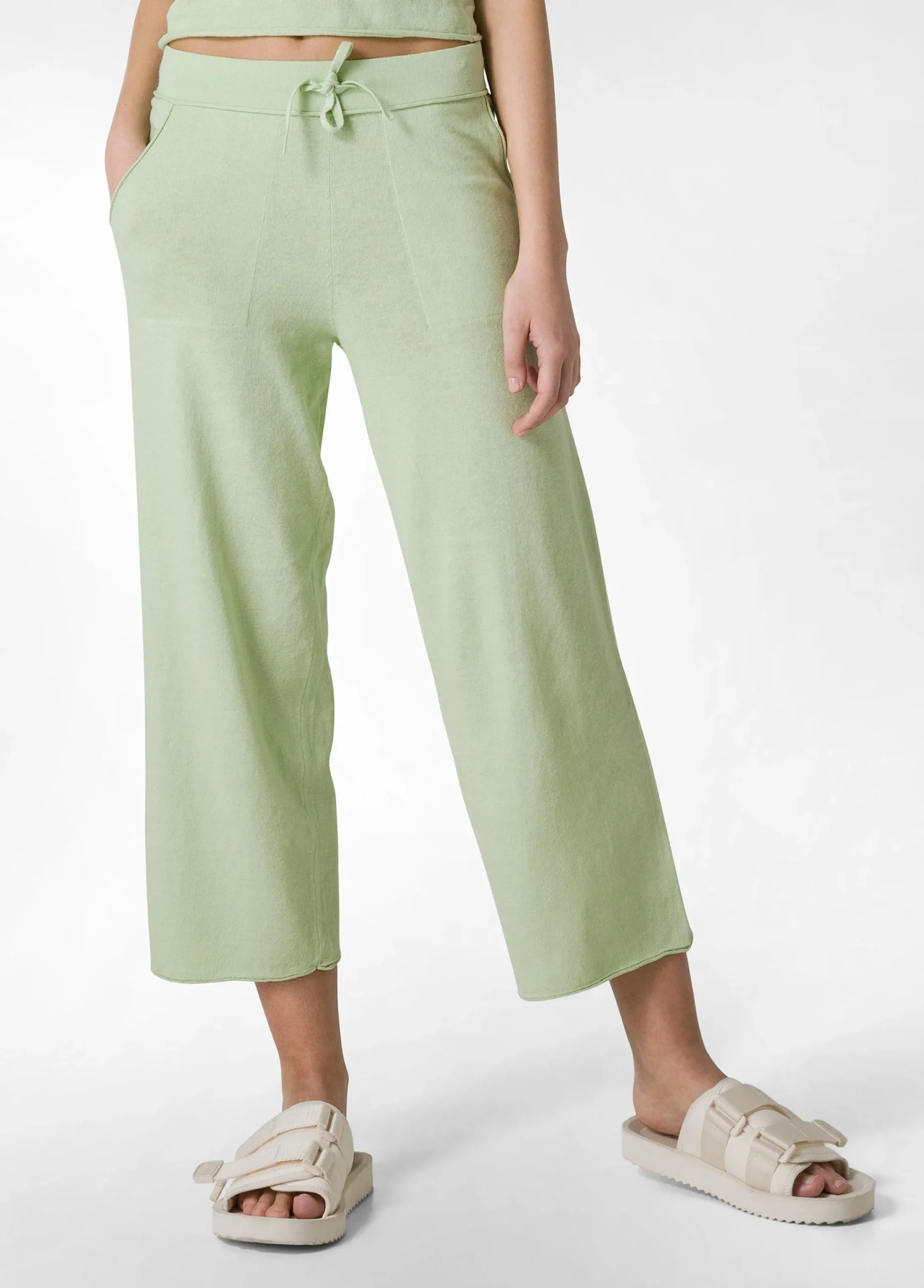 Flash Sale Pantalone Cropped In Maglia Verde Donna Pantaloni
