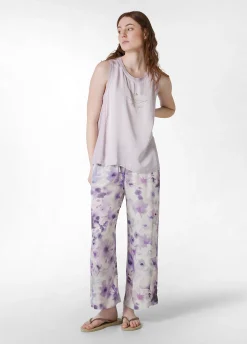 Discount Pantalone Cropped In Raso Stampato Viola Donna Pantaloni