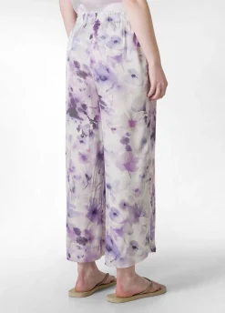 Discount Pantalone Cropped In Raso Stampato Viola Donna Pantaloni