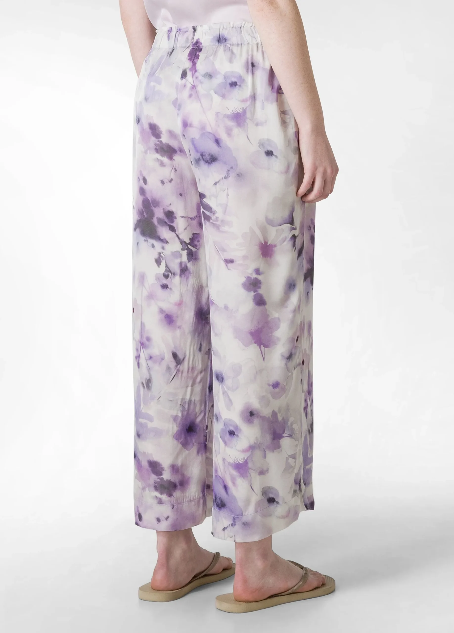Discount Pantalone Cropped In Raso Stampato Viola Donna Pantaloni