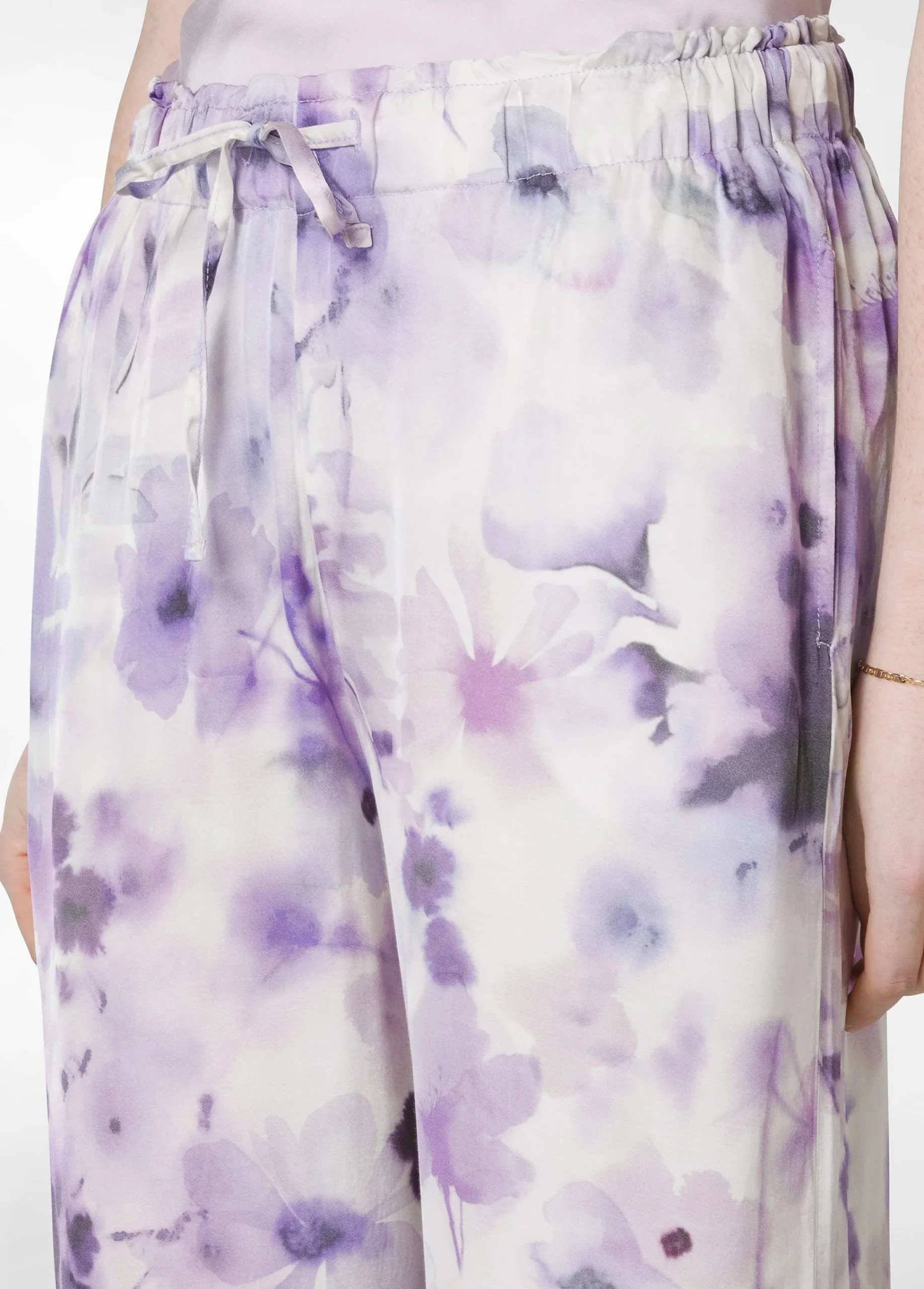 Discount Pantalone Cropped In Raso Stampato Viola Donna Pantaloni
