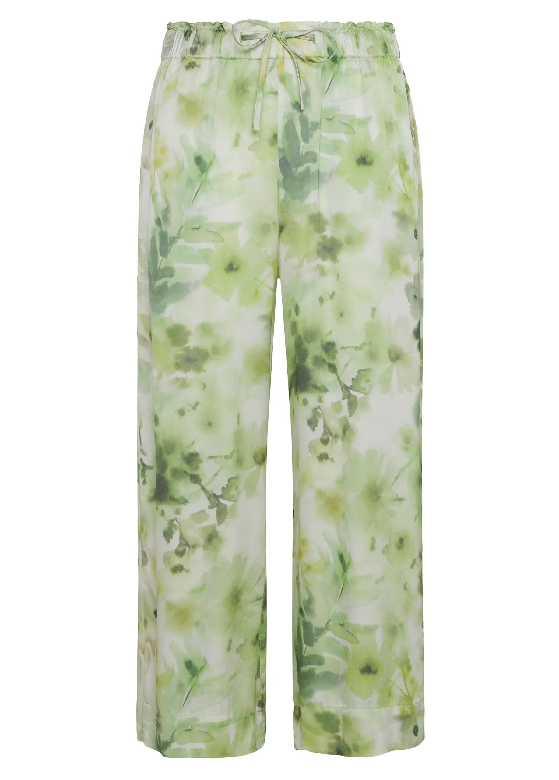 Shop Pantalone Cropped In Raso Stampato Verde Donna Pantaloni