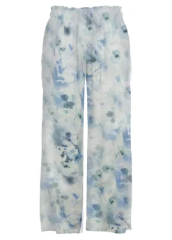 Fashion Pantalone Cropped In Raso Stampato Blu Donna Pantaloni