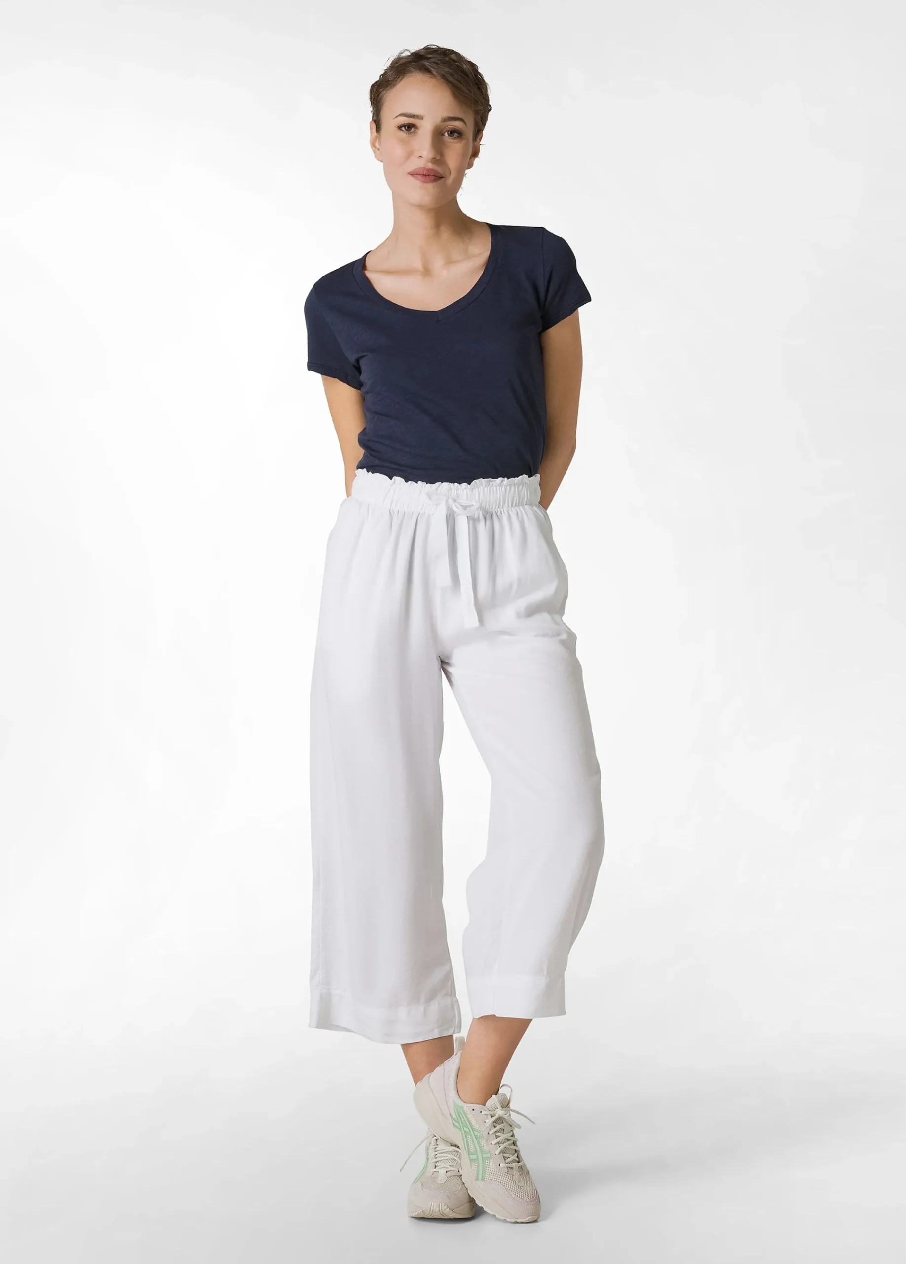 Store Pantalone Cropped In Twill Tencel Bianco Donna Pantaloni