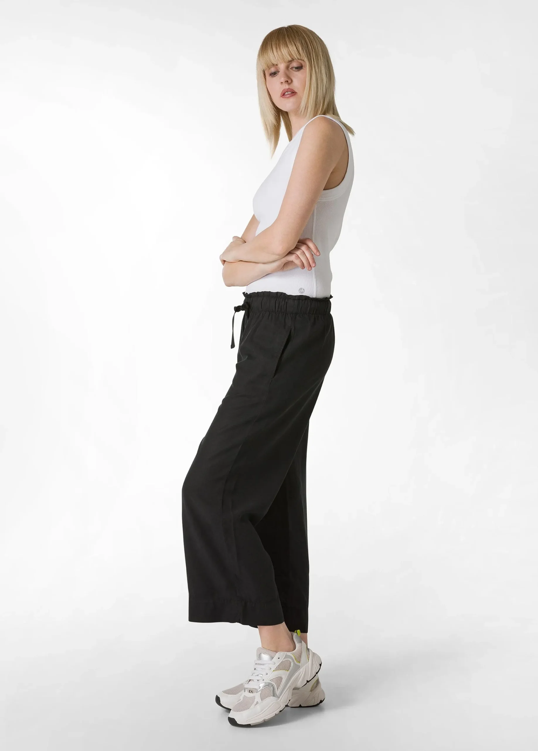 Cheap Pantalone Cropped In Twill Tencel Nero Donna Pantaloni