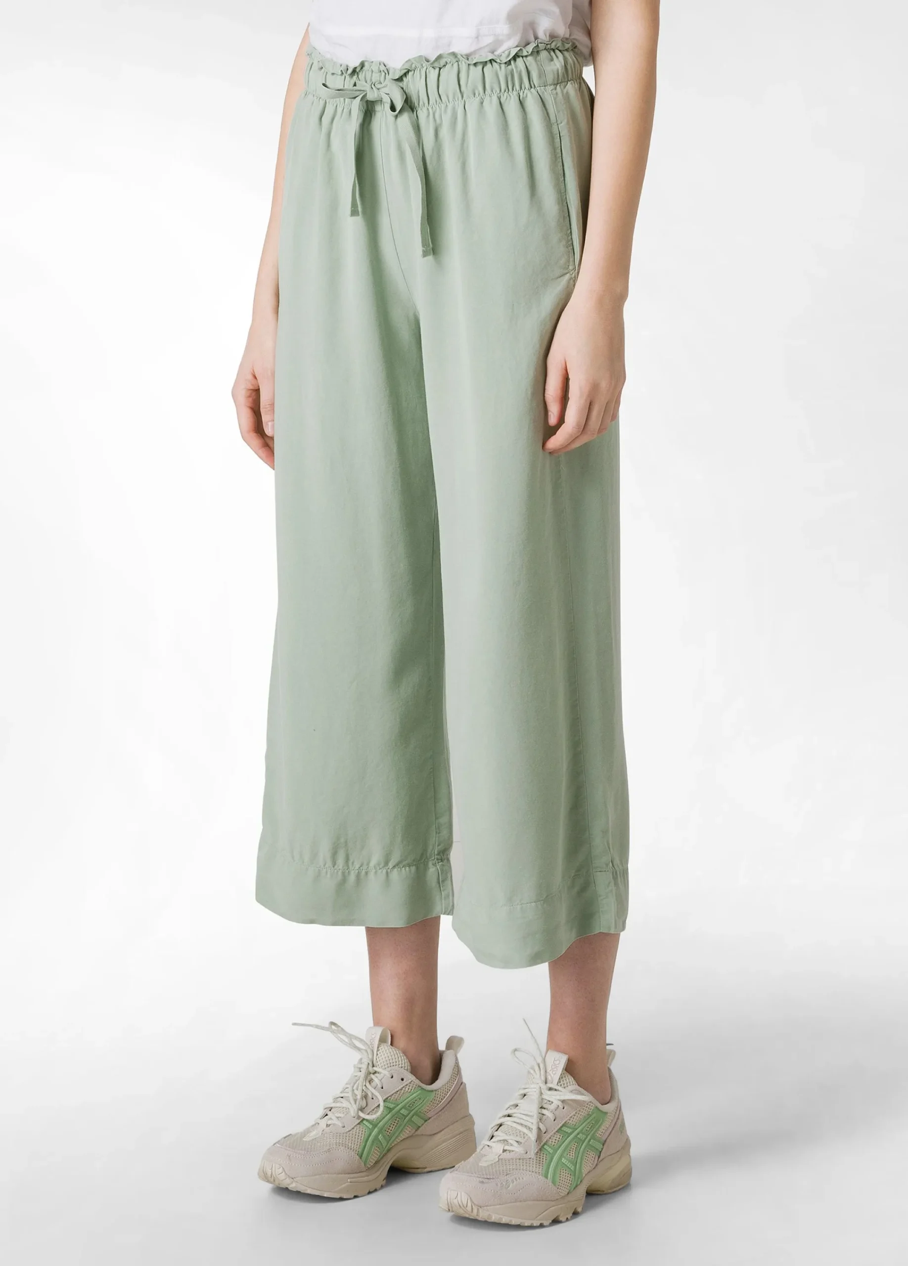 Best Sale Pantalone Cropped In Twill Tencel Verde Donna Pantaloni
