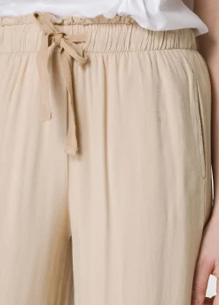 New Pantalone Cropped In Viscosa Crepe Beige Donna Pantaloni