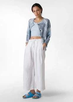 Sale Pantalone Cropped Misto Lino E Lyocell Bianco Donna Pantaloni
