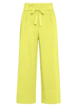 Cheap Pantalone Cropped Vita Alta In Lino Giallo Donna Pantaloni