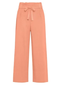 Hot Pantalone Cropped Vita Alta In Lino Arancio Donna Pantaloni