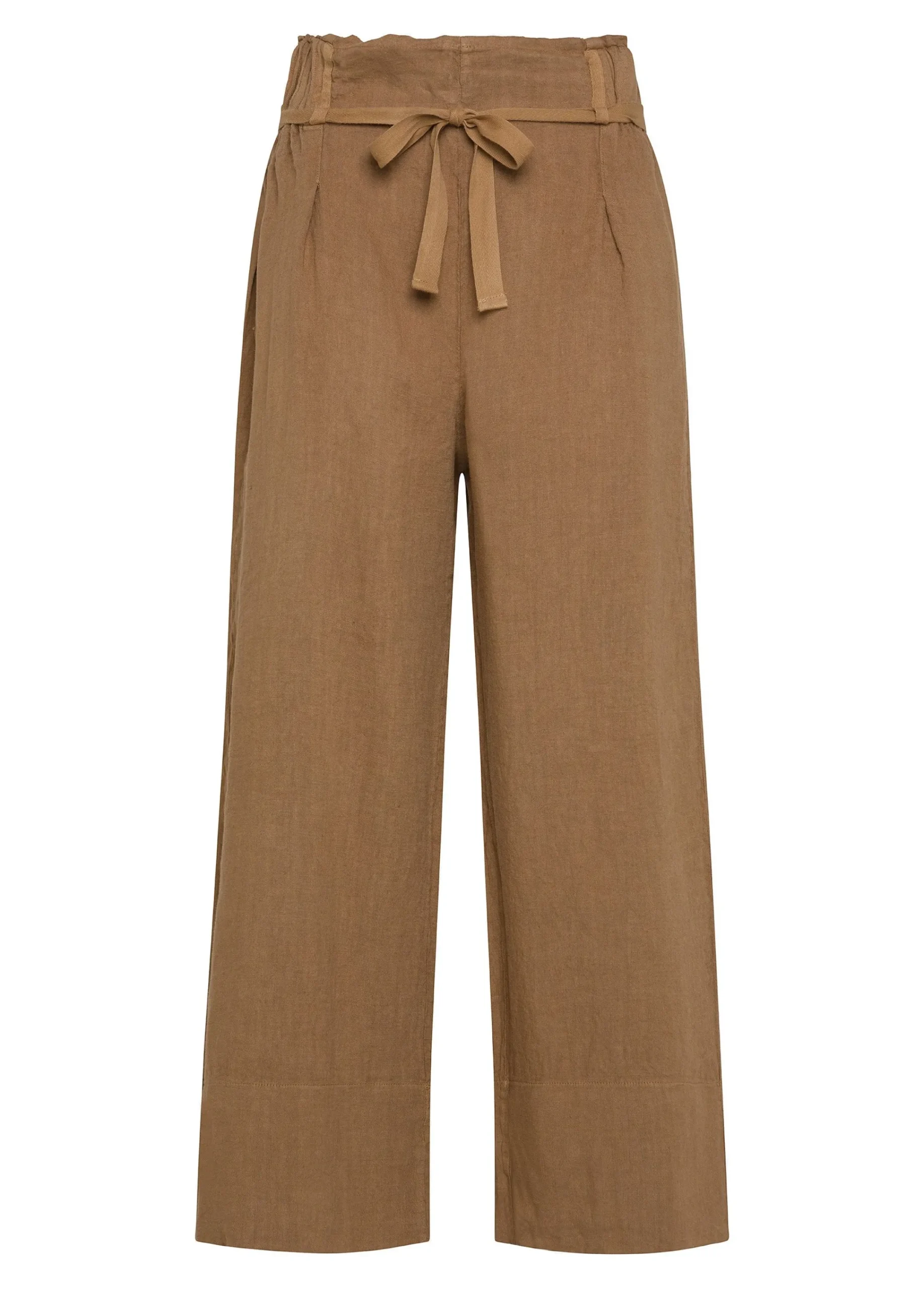 Online Pantalone Cropped Vita Alta In Lino Marrone Donna Pantaloni