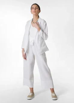 Online Pantalone Cropped Vita Alta In Lino Bianco Donna Pantaloni