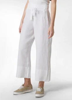 Online Pantalone Cropped Vita Alta In Lino Bianco Donna Pantaloni