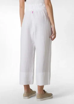 Online Pantalone Cropped Vita Alta In Lino Bianco Donna Pantaloni