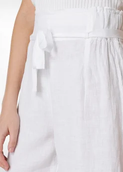 Online Pantalone Cropped Vita Alta In Lino Bianco Donna Pantaloni