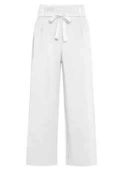 Online Pantalone Cropped Vita Alta In Lino Bianco Donna Pantaloni