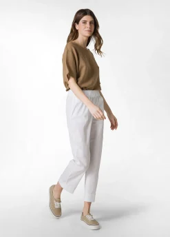 Fashion Pantalone Dritto In Popeline Bianco Donna Pantaloni