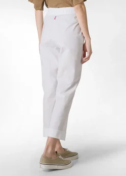 Fashion Pantalone Dritto In Popeline Bianco Donna Pantaloni