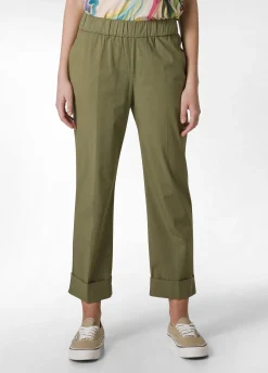Sale Pantalone Dritto In Popeline Verde Donna Pantaloni
