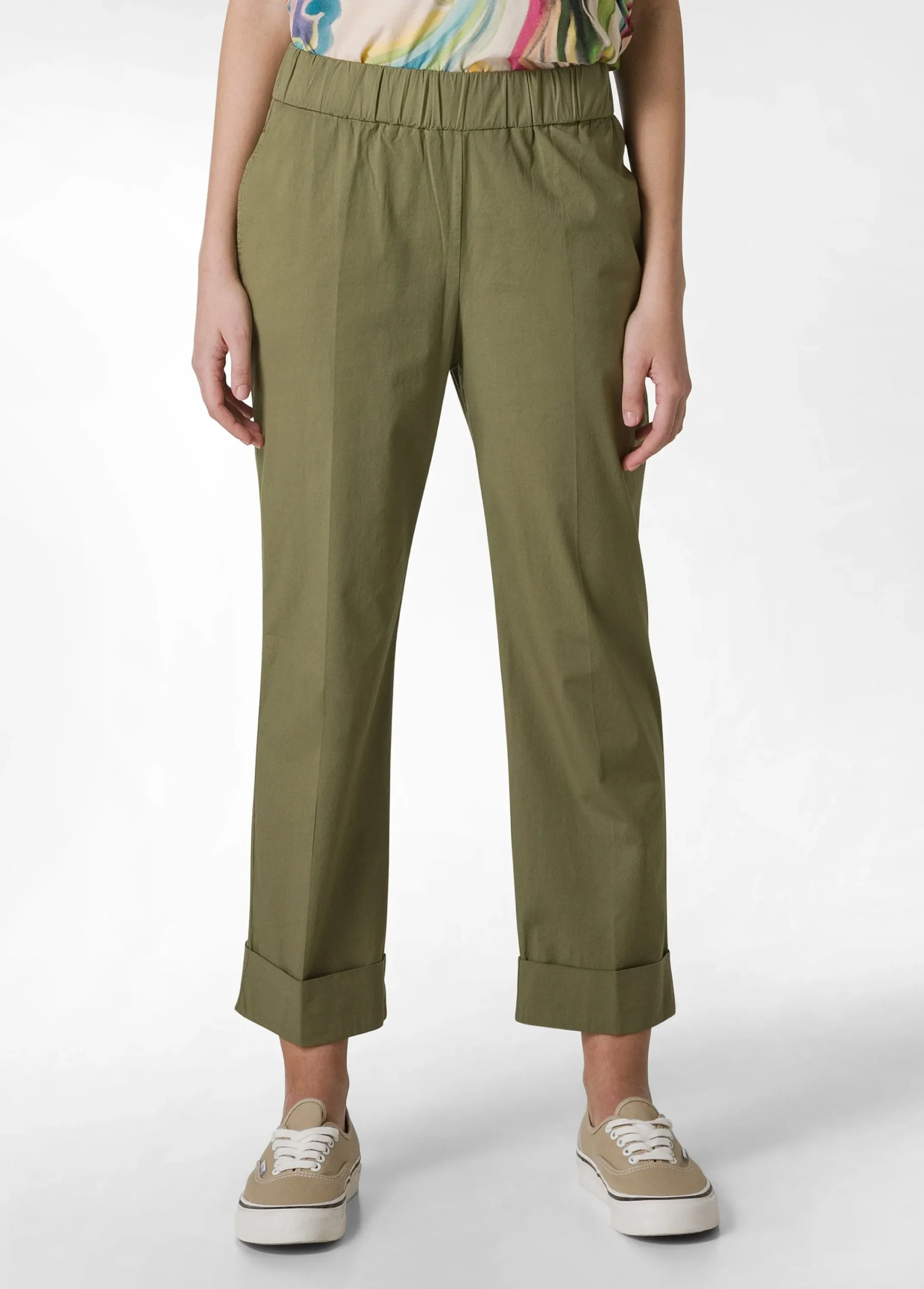 Sale Pantalone Dritto In Popeline Verde Donna Pantaloni