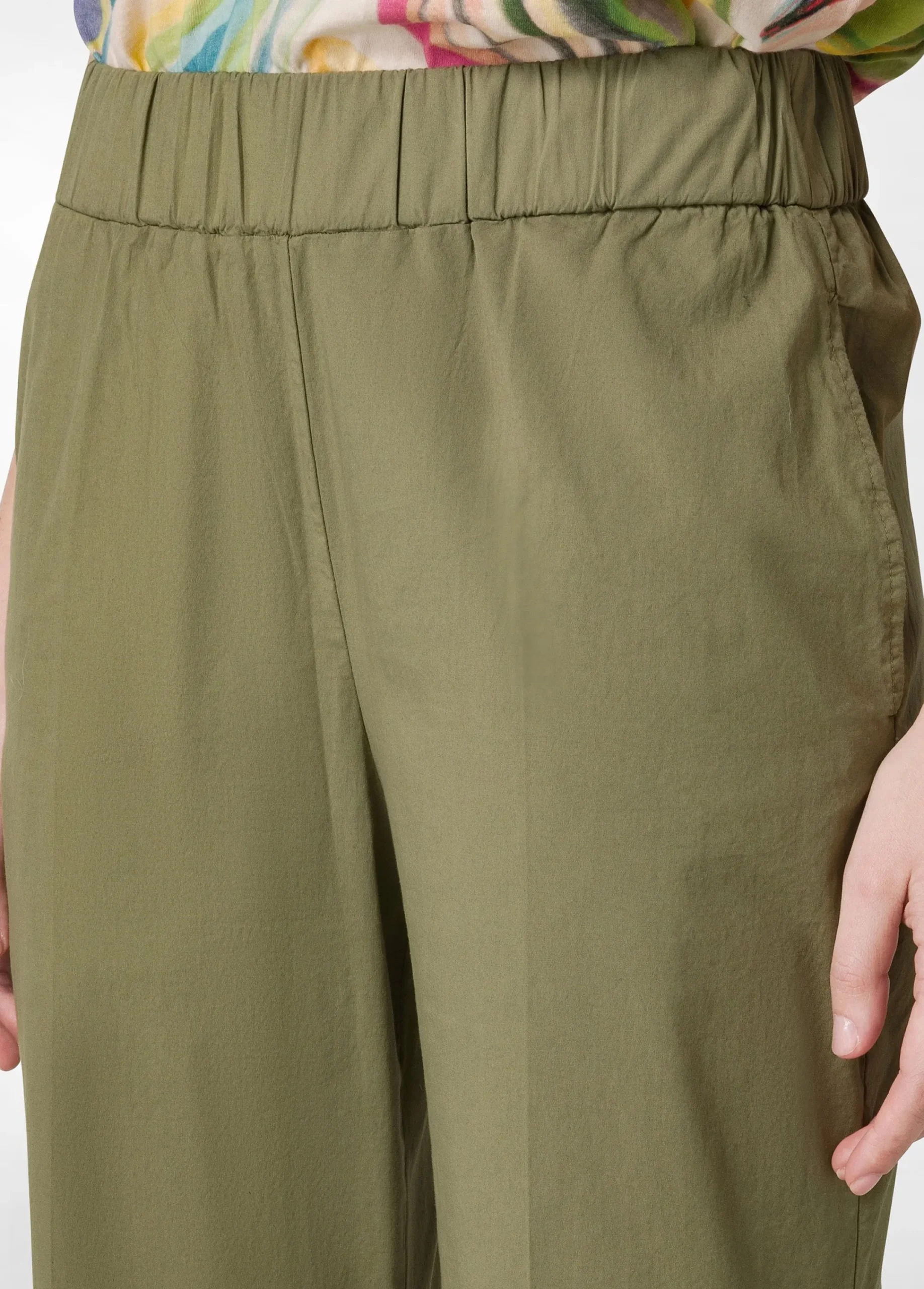 Sale Pantalone Dritto In Popeline Verde Donna Pantaloni