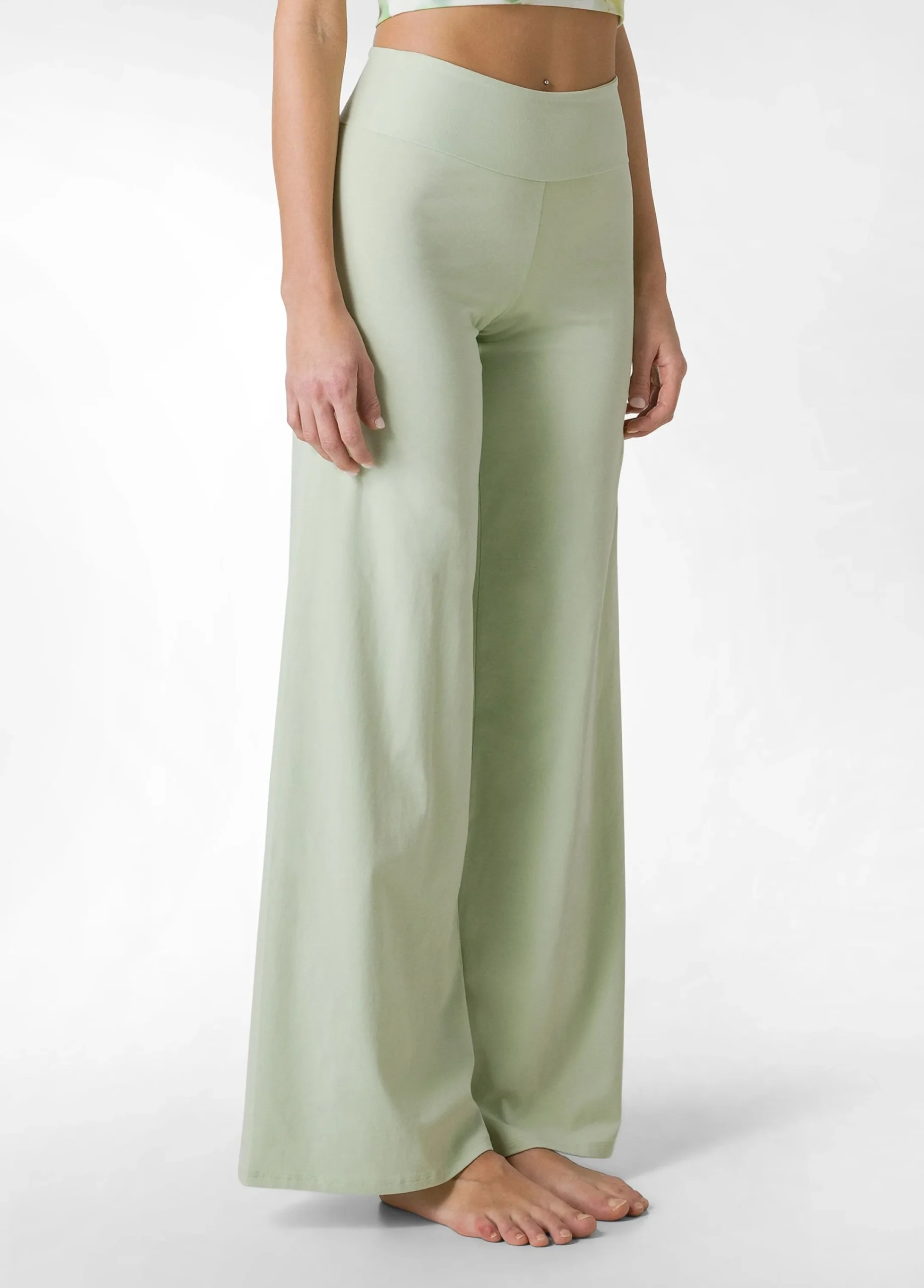 Cheap Pantalone Gamba Larga In Jersey Verde Donna Pantaloni