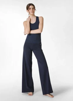 Cheap Pantalone Gamba Larga In Jersey Blu Donna Pantaloni