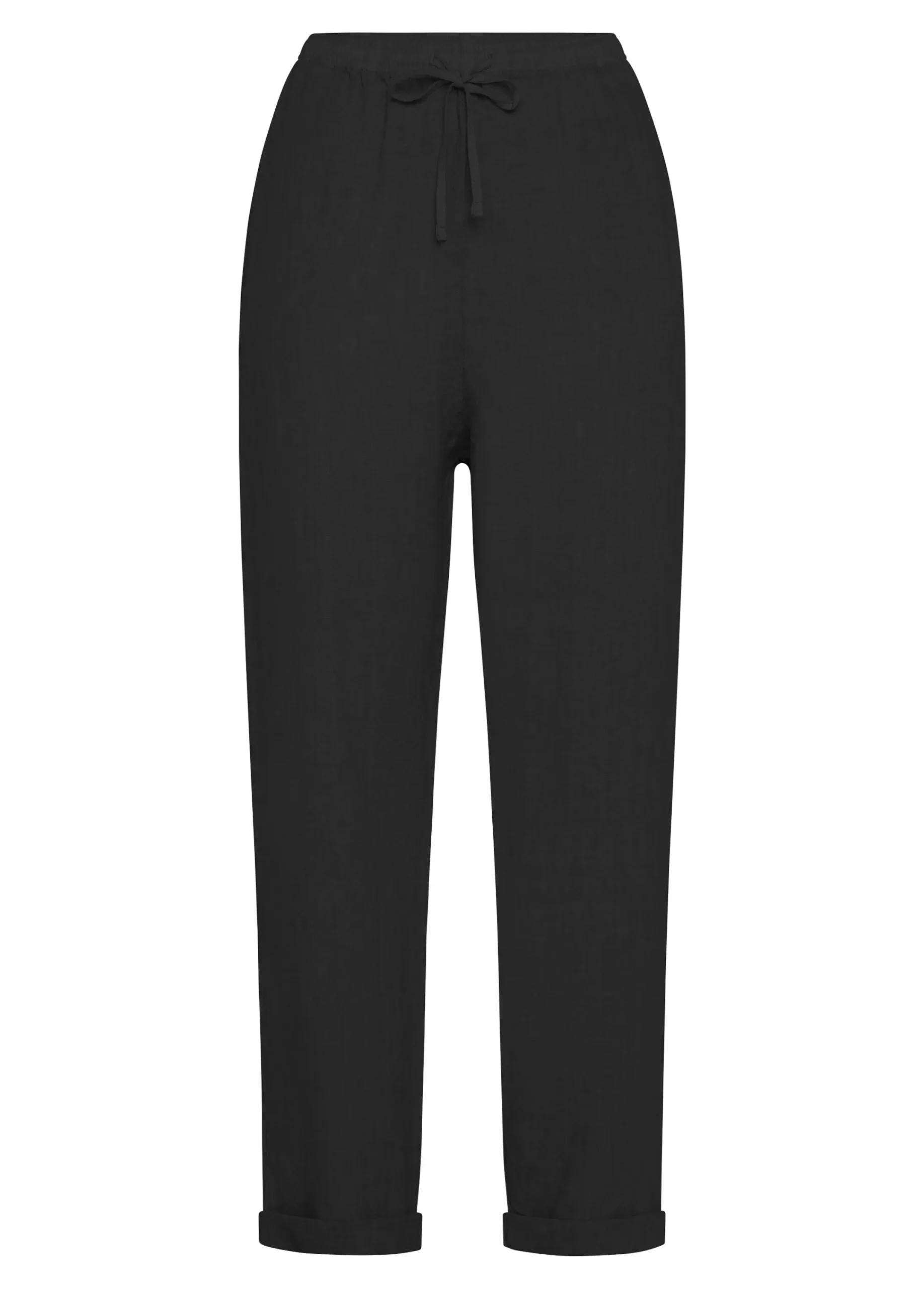 Hot Pantalone In Lino Con Coulisse Nero Donna Pantaloni