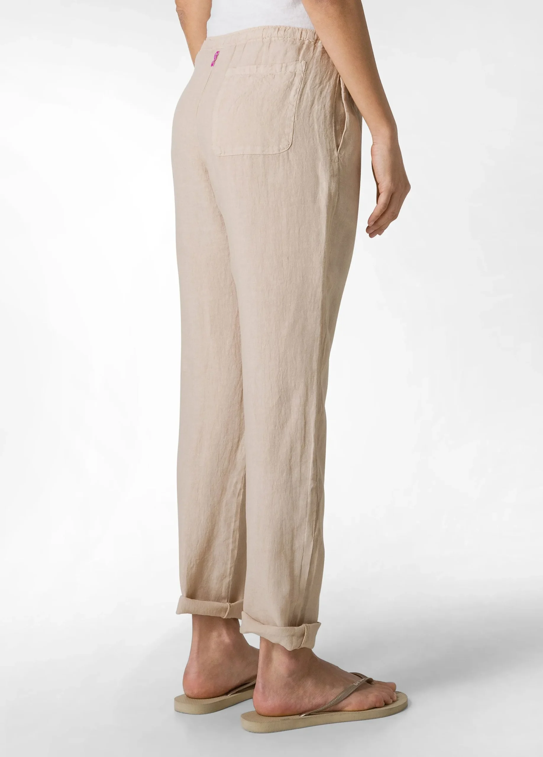 Best Sale Pantalone In Lino Con Coulisse Beige Donna Pantaloni