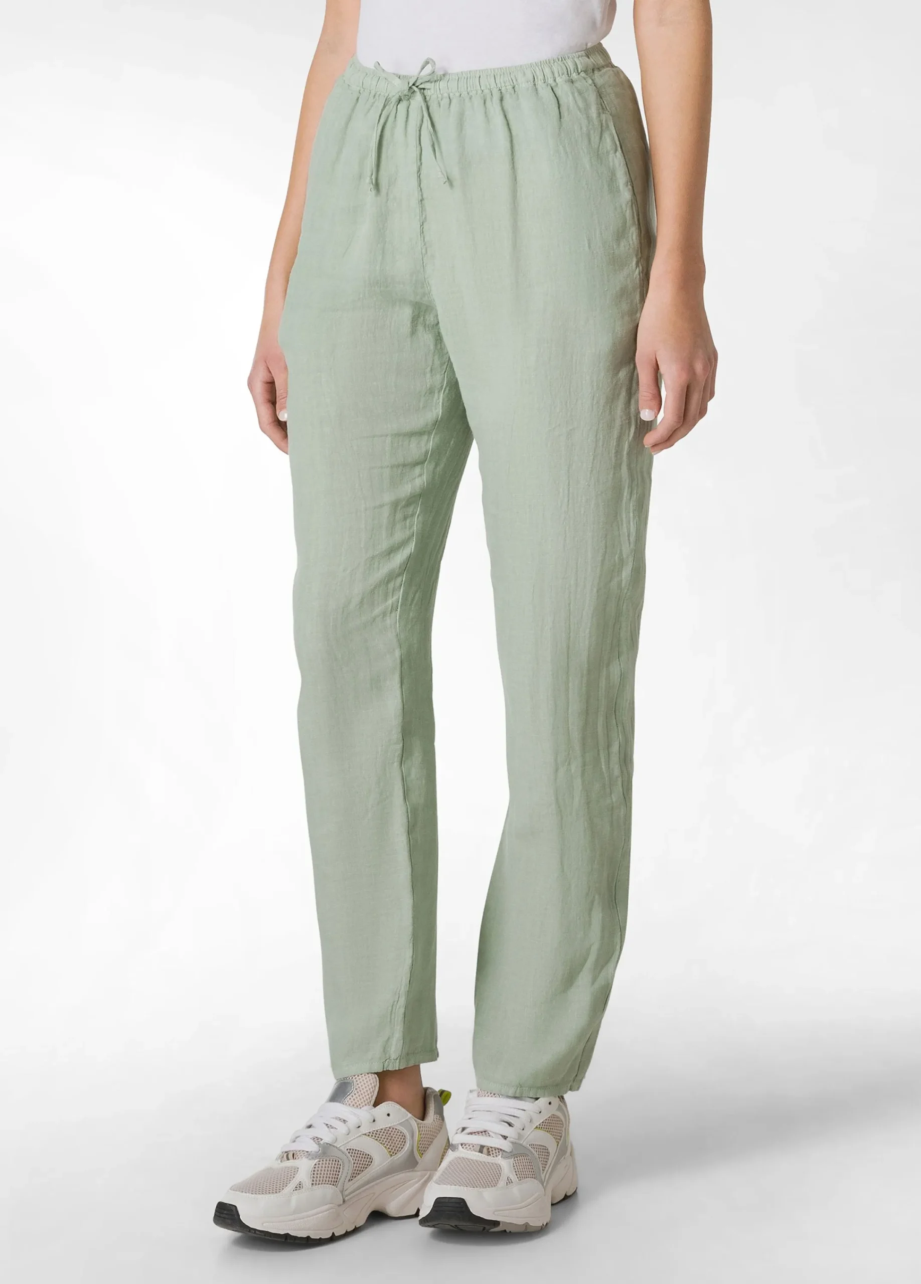 Hot Pantalone In Lino Con Coulisse Verde Donna Pantaloni