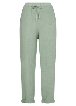 Hot Pantalone In Lino Con Coulisse Verde Donna Pantaloni