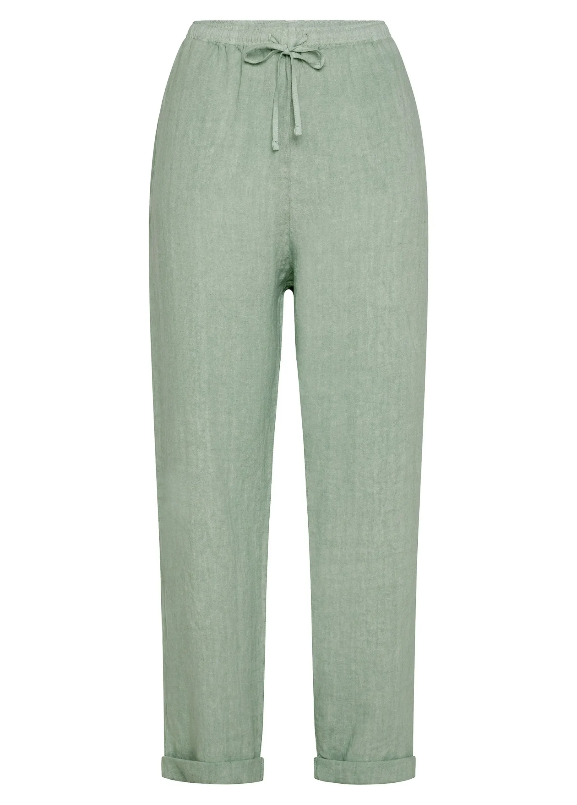 Hot Pantalone In Lino Con Coulisse Verde Donna Pantaloni