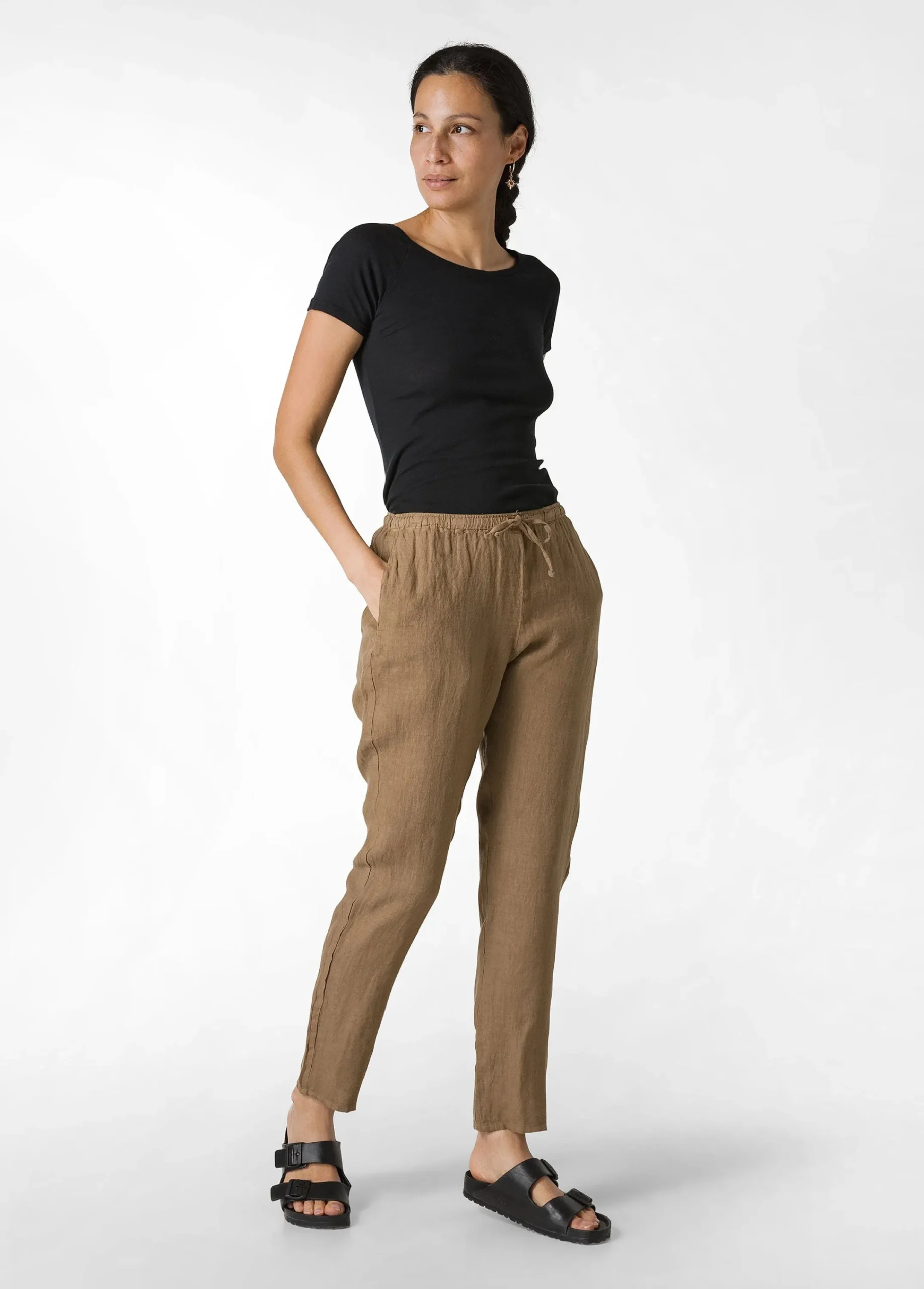 Flash Sale Pantalone In Lino Con Coulisse Marrone Donna Pantaloni