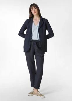 Best Pantalone In Lino Con Coulisse Blu Donna Pantaloni